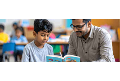 School Psychologist interacting with a student in their classroom