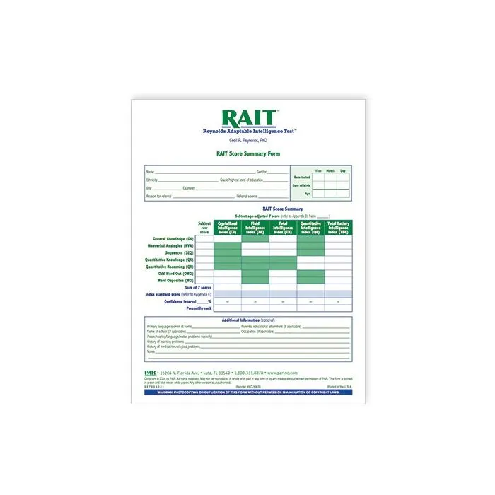  RAIT Reynolds Adaptable Intelligence Test
