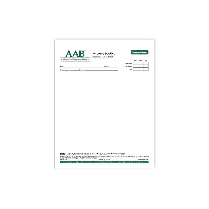 AAB Screening Form Response Booklets (Pack of 25)