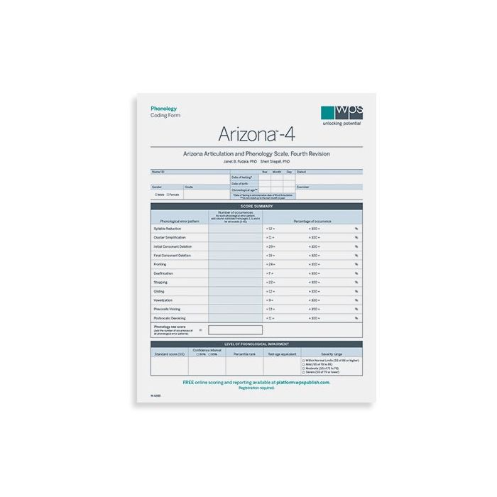 Arizona4 Phonology Coding Form (Pack of 25)