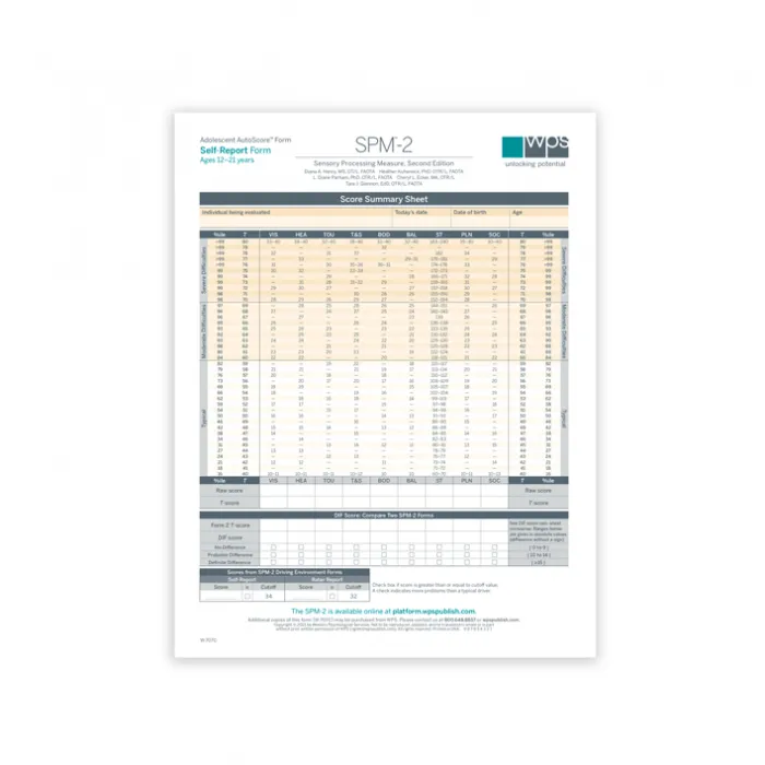 SPM-2 Adolescent Self-Report Print Form (Pack of 25)
