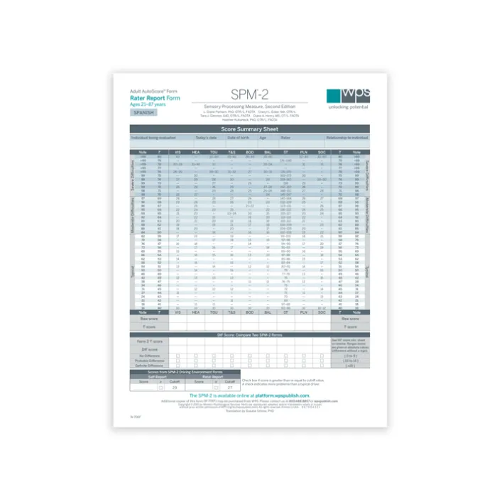 SPM-2 Spanish Adult Rater Report Print Form (Pack of 25)