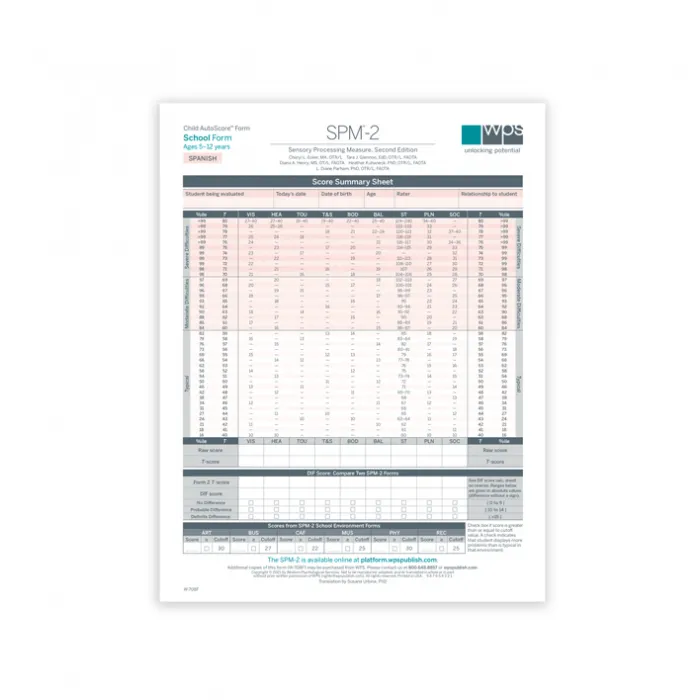 SPM-2 Spanish Child School Print Form (Pack of 25)