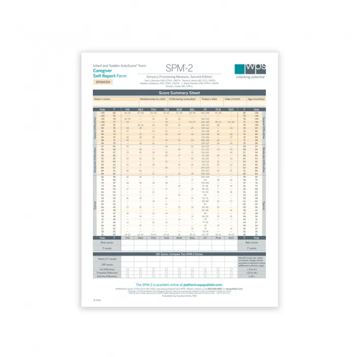 SPM-2 Spanish Infant/Toddler Caregiver Self-Report Print Form (Pack of 25)