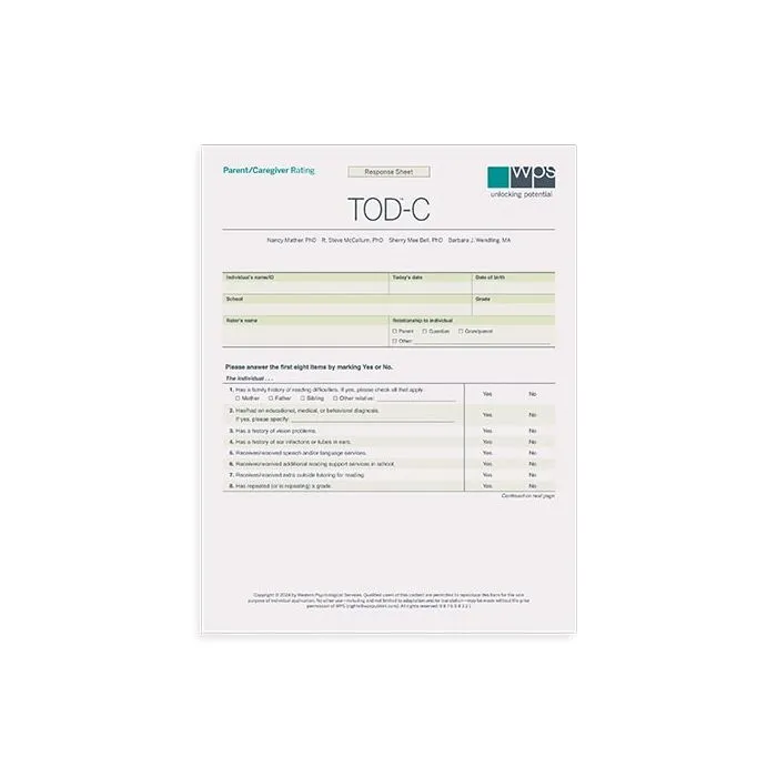 TOD-C Online Parent/Caregiver Rating Form (10 Uses)