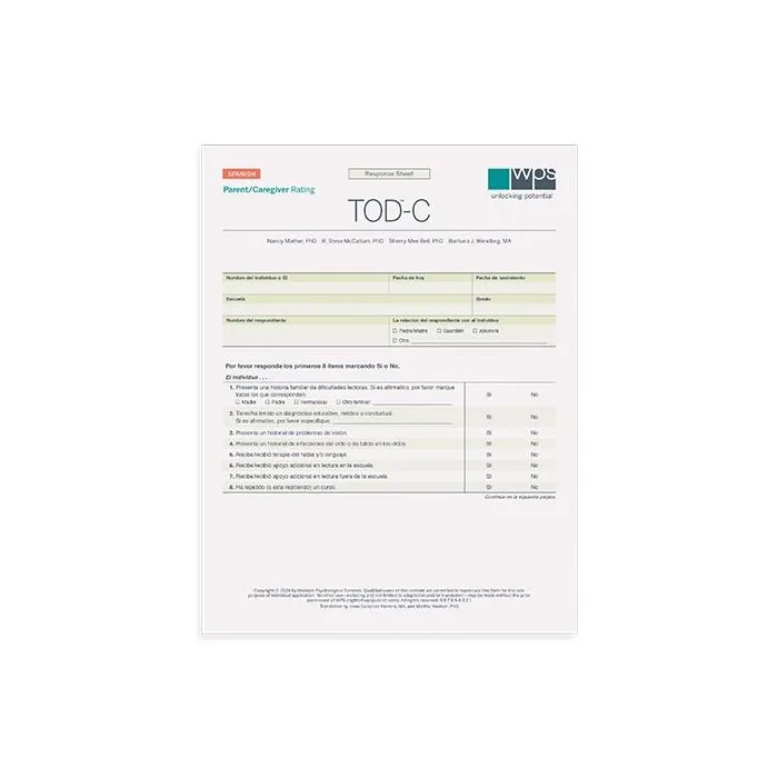 TOD-C Online Spanish Parent/Caregiver Rating Form (10 Uses)