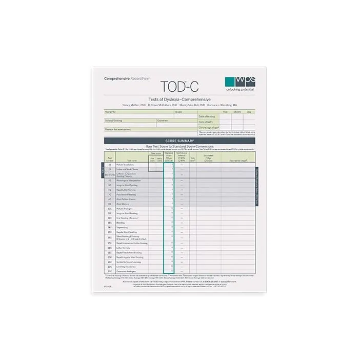 TOD-C Print Record Form Grade 1-Adult (Pack of 10)