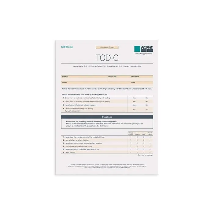 TOD-C Online Self-Rating Form (5 Uses)