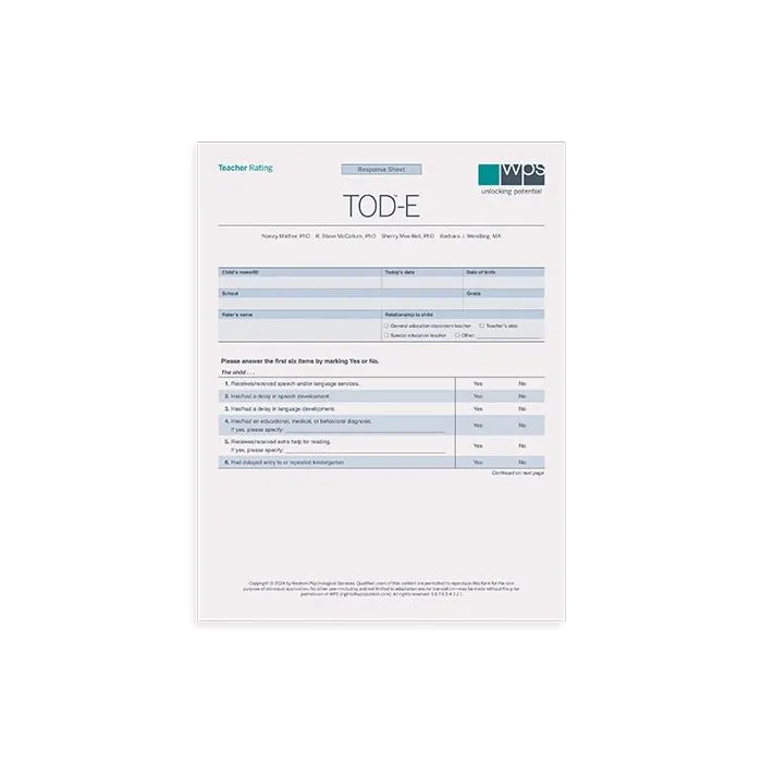 TOD-E Online Teacher Rating Form (10 Uses)