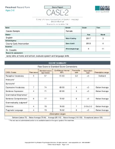 CASL-2 Preschool Record Form Sample Report