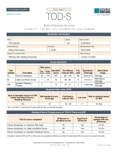 TOD-S Grades 2-5 Form Score Report