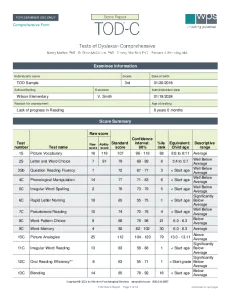 TOD Comprehensive Form Score Report