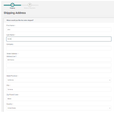 Screenshot of the Address Form